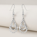 Sterling Silver Textured Graduated Open Teardrop Dangling Style Earrings by Avera Group
