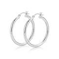 Sterling Silver Hoop Style Earrings with Polished Rhodium Plating (30mm) by Avera Group