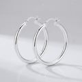 Sterling Silver Hoop Style Earrings with Polished Rhodium Plating (30mm) by Avera Group