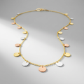 14K Tri Color Necklace with Dangling Circles by Avera Group