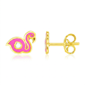 14k Yellow Gold Enameled Flamingo Childrens Earrings by Avera Group