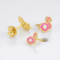14k Yellow Gold Enameled Flamingo Childrens Earrings by Avera Group