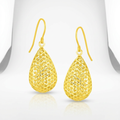 14k Yellow Gold Honeycomb Texture Large Teardrop Drop Earrings by Avera Group