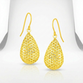 14k Yellow Gold Honeycomb Texture Large Teardrop Drop Earrings by Avera Group