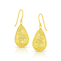 14k Yellow Gold Honeycomb Texture Large Teardrop Drop Earrings by Avera Group
