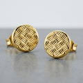 14k Yellow Gold Post Earrings with Textured Circles by Avera Group