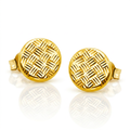 14k Yellow Gold Post Earrings with Textured Circles by Avera Group