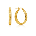 14k Yellow Gold Hammered Oval Hoop Earrings by Avera Group