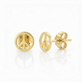 14k Yellow Gold Post Earrings with Peace Signs by Avera Group
