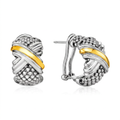 Popcorn Texture Earrings with X Motif in Sterling Silver and 18k Yellow Gold by Avera Group