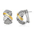 Popcorn Texture Earrings with X Motif in Sterling Silver and 18k Yellow Gold by Avera Group