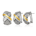 Popcorn Texture Earrings with X Motif in Sterling Silver and 18k Yellow Gold by Avera Group