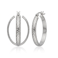 10k White Gold Hammered Oval Hoop Earrings by Avera Group