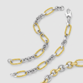 14k Two-Tone Gold Bracelet with Cable Textured Oval and Round Links by Avera Group