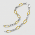 14k Two-Tone Gold Bracelet with Cable Textured Oval and Round Links by Avera Group