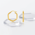 14k Yellow Gold Shiny Hexagon Hoop Earrings by Avera Group