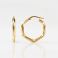14k Yellow Gold Shiny Hexagon Hoop Earrings by Avera Group