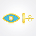 14K Yellow Gold Blue Evil Eye Earrings with Enamel by Avera Group