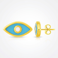 14K Yellow Gold Blue Evil Eye Earrings with Enamel by Avera Group