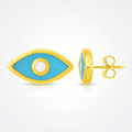 14K Yellow Gold Blue Evil Eye Earrings with Enamel by Avera Group