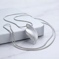 Avera Crystal Leaf Necklace in Polished Silver by Avera Group
