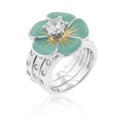 Avera Floral Bezel Set Engagement Ring Set in Silver Tone by Avera Group