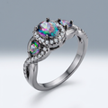 Avera 1.43Ct Hematite Plated Mystic And Cubic Zirconia Three Stone Twisted Shank Ring by Avera Group