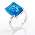 Avera 15Ct Plated Emerald Cut Pave Ring With Blue Stone by Avera Group