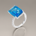 Avera 15Ct Plated Emerald Cut Pave Ring With Blue Stone by Avera Group