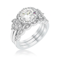 Avera 2.25Ct Round Cut Cubic Zirconia Trio Laurel Leaf Engagement Set by Avera Group
