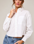 Long Sleeve Cropped Button Down - White by Boutique 23
