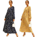 Long Sleeve Fashion Casual High Waist Maxi Dress Slim Floral Print V Neck by DailySale