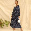 Long Sleeve Fashion Casual High Waist Maxi Dress Slim Floral Print V Neck by DailySale