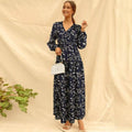 Long Sleeve Fashion Casual High Waist Maxi Dress Slim Floral Print V Neck by DailySale