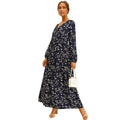 Long Sleeve Fashion Casual High Waist Maxi Dress Slim Floral Print V Neck by DailySale