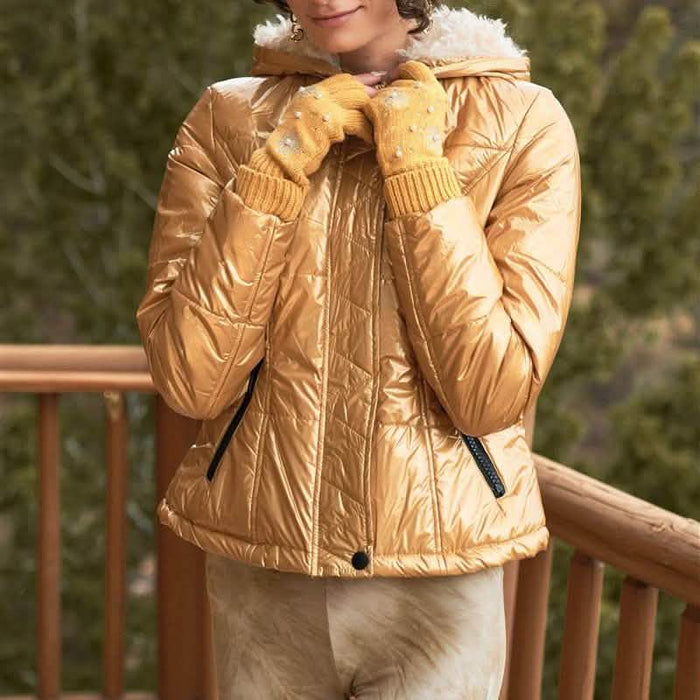 Long Sleeve Fuzzy Faux Fur Hood Padded Jacket by DailySale