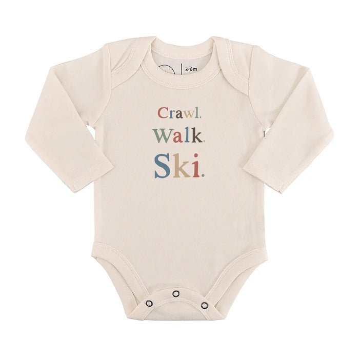 long sleeve graphic bodysuit | crawl walk ski by Finn + Emma