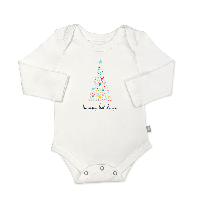 long sleeve graphic bodysuit | happy holidays tree by Finn + Emma