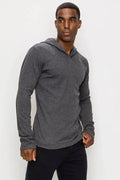 Long Sleeve Henley Hooded Top w/ Buttons by Boutique 23