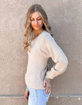 Long Sleeve Ribbed Open Back Sweater - Beige by Boutique 23