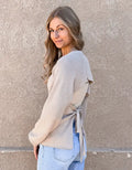 Long Sleeve Ribbed Open Back Sweater - Beige by Boutique 23
