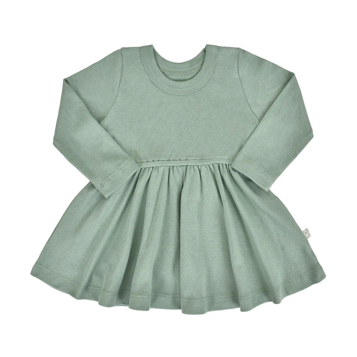 long sleeve twirl dress | Basil Green by Finn + Emma