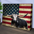 Longhorn Cattle American Flag Canvas Wall Art by Tailored Canvases