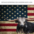 Longhorn Cattle American Flag Canvas Wall Art by Tailored Canvases