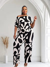 Lori Print Black and White Matching Plus Size Pants Set With Pockets