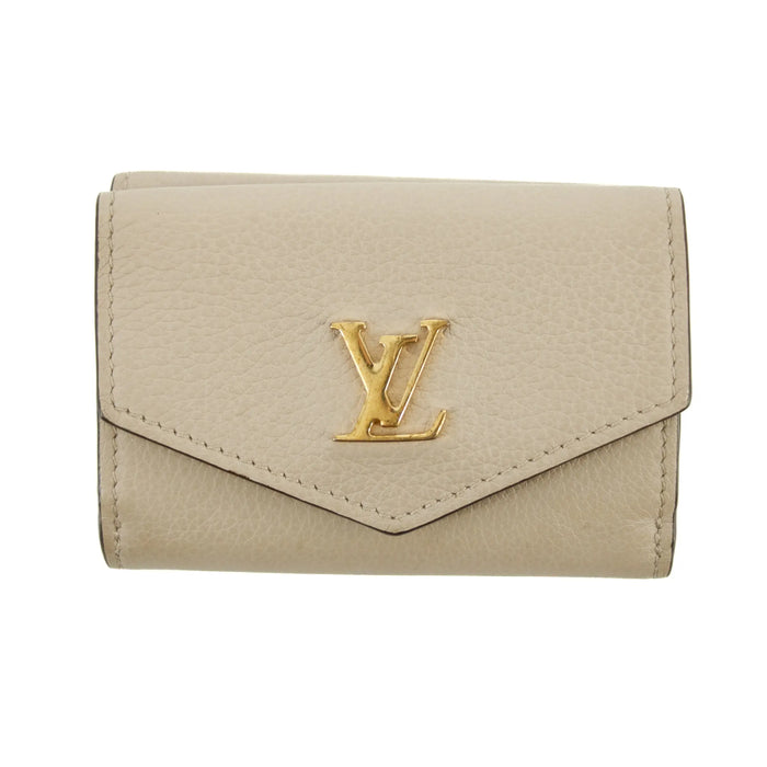 Louis Vuitton Greige Leather Portefeuille Lock Mini Compact Wallet #2655 by Bolt Boutique