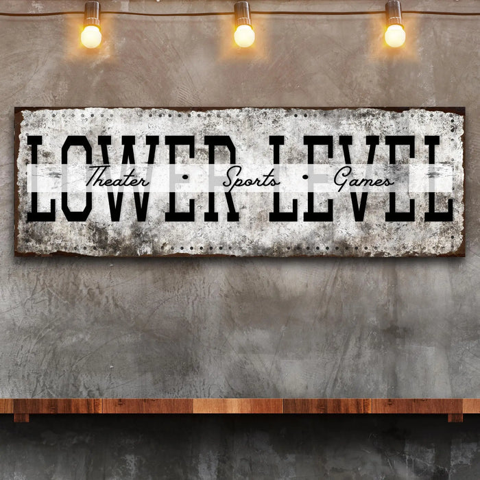 Lower Level Theater Sports Games Basement Bar Sign by Tailored Canvases