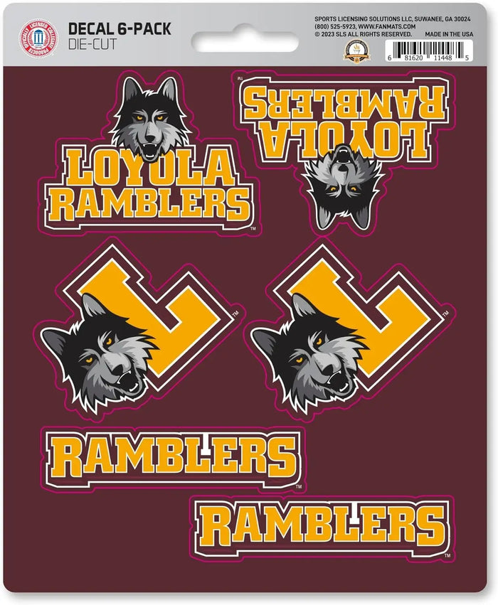Loyola University Chicago Ramblers 6-Piece Decal Sticker Set, 5x6 Inch Sheet, Gift for football fans for any hard surfaces around home, automotive, personal items by Fielders Choice