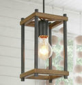 LNC HOME Lighting Ceiling Rustic Rectangle Wooden Pendant 1 LED light Dimmable by Vanessa Jane