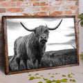 Highland Cow Black And White Portrait Canvas Wall Art by Tailored Canvases